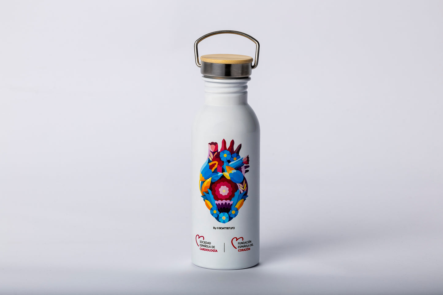 Botella de acero con tapa de bambú